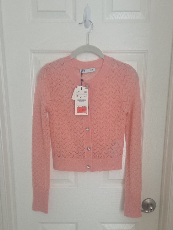 Zara Sweaters - Zara Coral-Pink Openwork Button Cardigan. NWT. Size S
